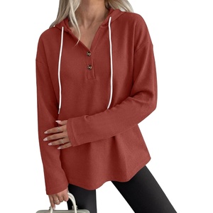 image:imageANRABESS Waffle Knit Hoodies for Women Lightweight SweatshirtBirck Red