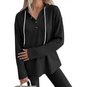 image:imageANRABESS Waffle Knit Hoodies for Women Lightweight SweatshirtBlack