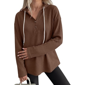image:imageANRABESS Waffle Knit Hoodies for Women Lightweight SweatshirtBrown