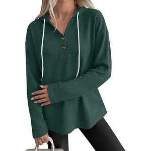 image:imageANRABESS Waffle Knit Hoodies for Women Lightweight SweatshirtDeep Green