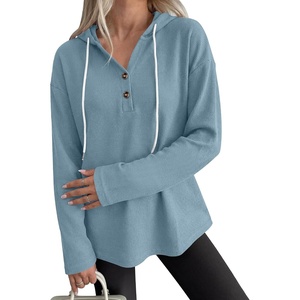 image:imageANRABESS Waffle Knit Hoodies for Women Lightweight SweatshirtDusty Blue