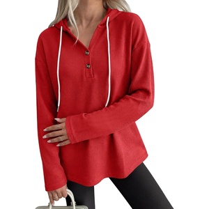 image:imageANRABESS Waffle Knit Hoodies for Women Lightweight SweatshirtRed