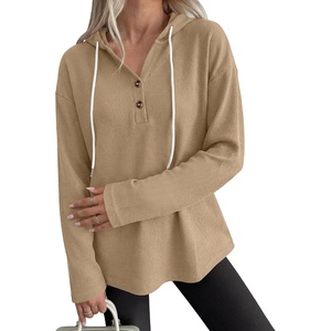 image:imageANRABESS Waffle Knit Hoodies for Women Lightweight SweatshirtTan