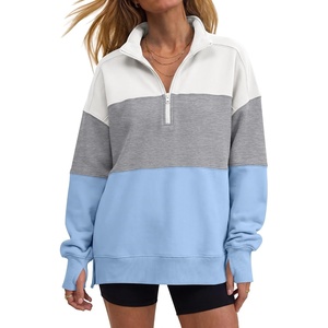 image:imageANRABESS Womens Quarter Zip Pullover Oversized SweatshirtsWhite Light Grey Sky Blue