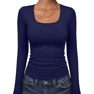 image:imageANRABESS Womens Square Neck Long Sleeve Shirts Double Lined Fall TopsNavy Blue