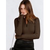 image:imageANRABESS Long Sleeve Shirts for Women Quarter Zip Ribbed TopBrown