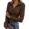 image:imageANRABESS Long Sleeve Shirts for Women Quarter Zip Ribbed TopBrown
