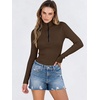 image:imageANRABESS Long Sleeve Shirts for Women Quarter Zip Ribbed TopBrown