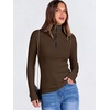 image:imageANRABESS Long Sleeve Shirts for Women Quarter Zip Ribbed TopBrown
