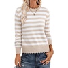 image:imageANRABESS Sweaters for Women Fall Loose Fit LightweightAlmond White Stripe