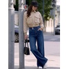 image:imageANRABESS Wide Leg Jeans for Women Fall Mid Waisted Stretchy Denim PantsDark Blue