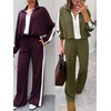 image:imageANRABESS Womens 2 Piece Lounge Set Color Block Tracksuit SweatsuitArmy White