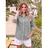 image:imageANRABESS Womens Long Sleeve Button Down Gingham Striped ShirtsBlack Grey White Stripe