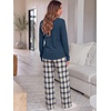 image:imageANRABESS Womens Pajama Sets Sleepwear Lounge Set Fall 2 Piece Outfits PjsNavy Blue  Navy Plaid
