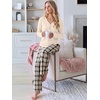 image:imageANRABESS Womens Pajama Sets Sleepwear Lounge Set Fall 2 Piece Outfits PjsParchment  Brown Plaid