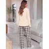 image:imageANRABESS Womens Pajama Sets Sleepwear Lounge Set Fall 2 Piece Outfits PjsParchment  Brown Plaid