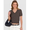 image:imageANRABESS Womens Short Sleeve Sweaters Cropped V NeckBrown