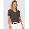 image:imageANRABESS Womens Short Sleeve Sweaters Cropped V NeckBrown