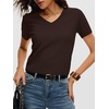 image:imageANRABESS Womens Short Sleeve Sweaters Cropped V NeckCoffee