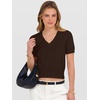 image:imageANRABESS Womens Short Sleeve Sweaters Cropped V NeckCoffee