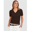 image:imageANRABESS Womens Short Sleeve Sweaters Cropped V NeckCoffee