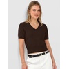 image:imageANRABESS Womens Short Sleeve Sweaters Cropped V NeckCoffee