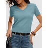 image:imageANRABESS Womens Short Sleeve Sweaters Cropped V NeckLight Blue