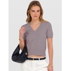 image:imageANRABESS Womens Short Sleeve Sweaters Cropped V NeckNutmeg