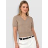 image:imageANRABESS Womens Short Sleeve Sweaters Cropped V NeckTan