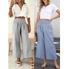 image:imageANRABESS Womens Striped Gingham Palazzo PantsBlue White Plaid