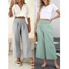 image:imageANRABESS Womens Striped Gingham Palazzo PantsGreen White Plaid