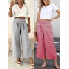 image:imageANRABESS Womens Striped Gingham Palazzo PantsRed White Plaid