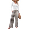 image:imageANRABESS Pajamas for Women Long Sleeve 2 Piece Lounge SetsWhite Brown Plaid