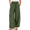 image:imageANRABESS Womens Wide Leg Linen PantsDeep Green