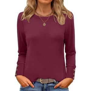 image:imageANRABESS Long Sleeve Shirts for Women Crewneck Basic Tee Striped Tops 2026 Fall Casual Loose Fit T Shirts Fashion OutfitsBurgundy