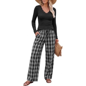 image:imageANRABESS Pajamas for Women Long Sleeve 2 Piece Lounge SetsBlack Plaid