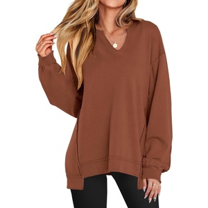 image:imageANRABESS Sweatshirt for Women VNeck Oversized Fall OutfitsCaramel Brown