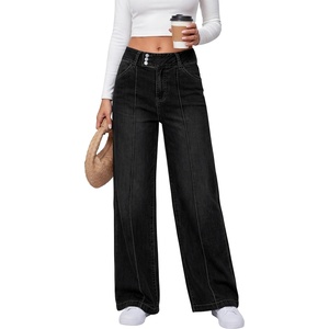 image:imageANRABESS Wide Leg Jeans for Women Fall Mid Waisted Stretchy Denim PantsBlack