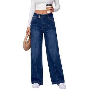 image:imageANRABESS Wide Leg Jeans for Women Fall Mid Waisted Stretchy Denim PantsDark Blue
