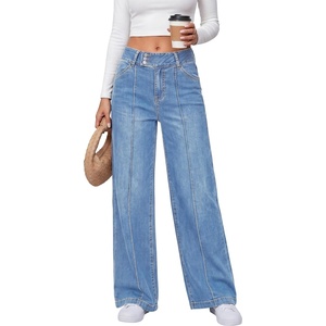 image:imageANRABESS Wide Leg Jeans for Women Fall Mid Waisted Stretchy Denim PantsLight Blue