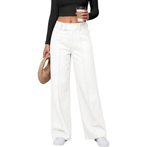 image:imageANRABESS Wide Leg Jeans for Women Fall Mid Waisted Stretchy Denim PantsWhite