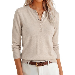 image:imageANRABESS Women Henley Long Sleeve Lightweight Fall SweatersAlmond