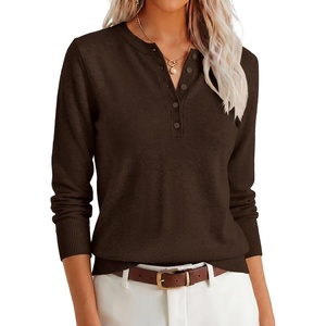 image:imageANRABESS Women Henley Long Sleeve Lightweight Fall SweatersCoffee