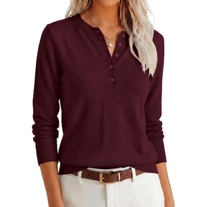 image:imageANRABESS Women Henley Long Sleeve Lightweight Fall SweatersDark Red