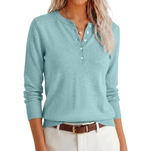 image:imageANRABESS Women Henley Long Sleeve Lightweight Fall SweatersLight Blue