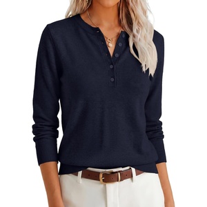 image:imageANRABESS Women Henley Long Sleeve Lightweight Fall SweatersNavy Blue