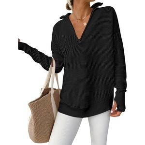 image:imageANRABESS Women Long Sleeve Quarter Zip Pullover Fall SweaterBlack