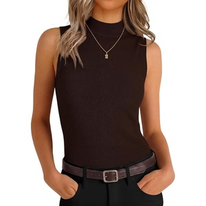 image:imageANRABESS Women Wool Blend Mock Neck Sweaters TankChocolate Brown
