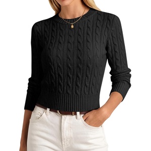 image:imageANRABESS Womens Cable Knit Fall Lightweight Cropped SweatersBlack