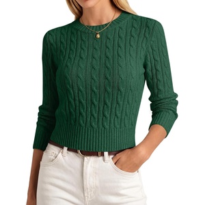 image:imageANRABESS Womens Cable Knit Fall Lightweight Cropped SweatersForest Green